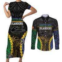 Personalised South Sea Islanders And New Ireland Couples Matching Short Sleeve Bodycon Dress and Long Sleeve Button Shirt Kanakas Polynesian Pattern