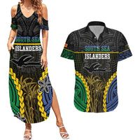 Personalised South Sea Islanders And New Ireland Couples Matching Summer Maxi Dress and Hawaiian Shirt Kanakas Polynesian Pattern LT05 Black - Polynesian Pride