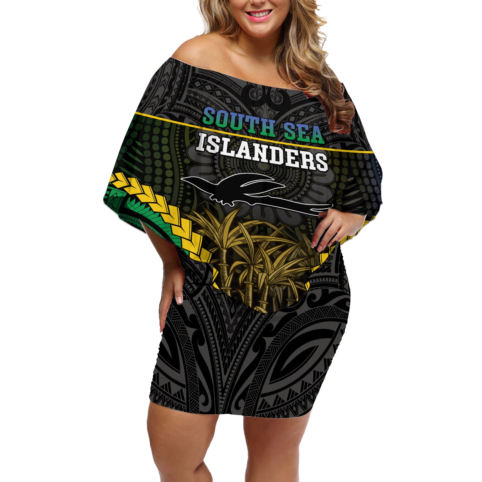 Personalised South Sea Islanders And New Ireland Off Shoulder Short Dress Kanakas Polynesian Pattern