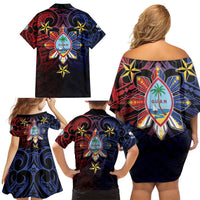 Philippines Guam Family Matching Off Shoulder Short Dress and Hawaiian Shirt Filipino Sun With Guaman Seal