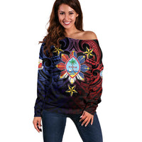 Philippines Guam Off Shoulder Sweater Filipino Sun With Guaman Seal