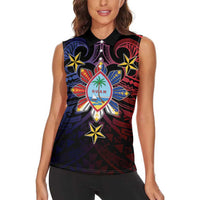 Philippines Guam Women Sleeveless Polo Shirt Filipino Sun With Guaman Seal