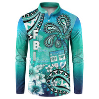 Fiji Born Indian Button Sweatshirt Palm Paisley With Tapa Pattern LT05 Aqua - Polynesian Pride