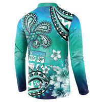 Fiji Born Indian Button Sweatshirt Palm Paisley With Tapa Pattern LT05 - Polynesian Pride