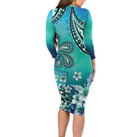 Fiji Born Indian Family Matching Long Sleeve Bodycon Dress and Hawaiian Shirt Palm Paisley With Tapa Pattern
