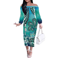 Fiji Born Indian Family Matching Off The Shoulder Long Sleeve Dress and Hawaiian Shirt Palm Paisley With Tapa Pattern