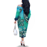Fiji Born Indian Family Matching Off The Shoulder Long Sleeve Dress and Hawaiian Shirt Palm Paisley With Tapa Pattern