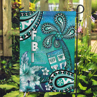 Fiji Born Indian Garden Flag Palm Paisley With Tapa Pattern LT05 Garden Flag Aqua - Polynesian Pride