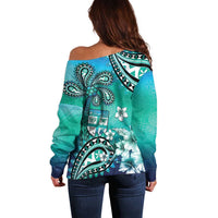 Fiji Born Indian Off Shoulder Sweater Palm Paisley With Tapa Pattern LT05 - Polynesian Pride