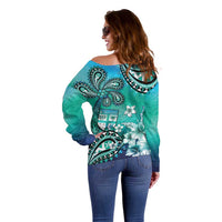 Fiji Born Indian Off Shoulder Sweater Palm Paisley With Tapa Pattern LT05 - Polynesian Pride