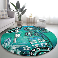 Fiji Born Indian Round Carpet Palm Paisley With Tapa Pattern