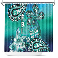 Fiji Born Indian Shower Curtain Palm Paisley With Tapa Pattern LT05 Aqua - Polynesian Pride