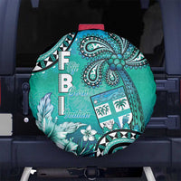 Fiji Born Indian Spare Tire Cover Palm Paisley With Tapa Pattern LT05 No hole Aqua - Polynesian Pride