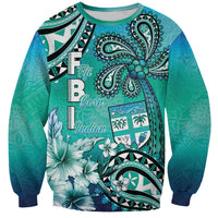 Fiji Born Indian Sweatshirt Palm Paisley With Tapa Pattern LT05 Unisex Aqua - Polynesian Pride