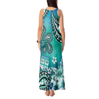 Fiji Born Indian Tank Maxi Dress Palm Paisley With Tapa Pattern