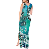 Fiji Born Indian Tank Maxi Dress Palm Paisley With Tapa Pattern