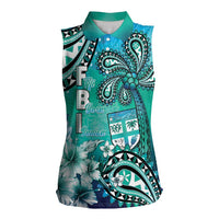 Fiji Born Indian Women Sleeveless Polo Shirt Palm Paisley With Tapa Pattern
