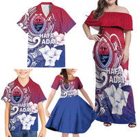 Guam Gadao Family Matching Off Shoulder Maxi Dress and Hawaiian Shirt Hafa Adai Micronesian Tribal Pattern