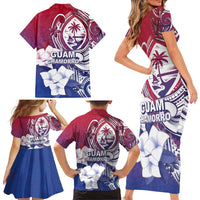 Guam Gadao Family Matching Short Sleeve Bodycon Dress and Hawaiian Shirt Hafa Adai Micronesian Tribal Pattern
