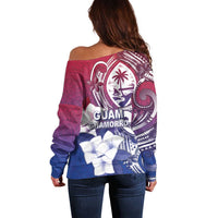 Guam Gadao Off Shoulder Sweater Hafa Adai Micronesian Tribal Pattern