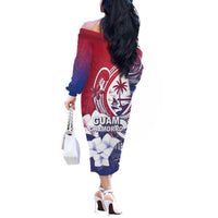 Guam Gadao Off The Shoulder Long Sleeve Dress Hafa Adai Micronesian Tribal Pattern