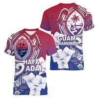 Guam Gadao Women V-Neck T-Shirt Hafa Adai Micronesian Tribal Pattern
