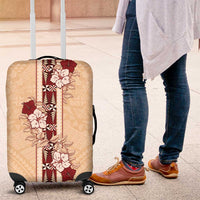 Tonga Language Week Luggage Cover Hibiscus Tongan Ngatu Pattern LT05 Beige - Polynesian Pride