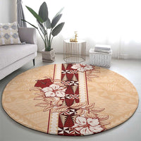 Tonga Language Week Round Carpet Hibiscus Tongan Ngatu Pattern LT05 - Polynesian Pride