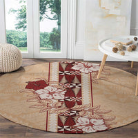 Tonga Language Week Round Carpet Hibiscus Tongan Ngatu Pattern LT05 - Polynesian Pride