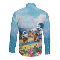 Hawaii Outrigger Canoe Race Long Sleeve Button Shirt Polynesian Style Watercolor Style LT05 - Polynesian Pride