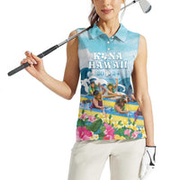 Hawaii Outrigger Canoe Race Women Sleeveless Polo Shirt Polynesian Style Watercolor Style