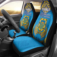 Tuvalu Independence Day Car Seat Cover Coat Of Arms With Polynesian Dolphin Tattoo