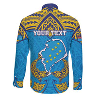 Personalised Tuvalu Independence Day Family Matching Long Sleeve Bodycon Dress and Hawaiian Shirt Coat Of Arms With Polynesian Dolphin Tattoo