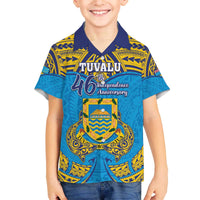 Personalised Tuvalu Independence Day Family Matching Off The Shoulder Long Sleeve Dress and Hawaiian Shirt Coat Of Arms With Polynesian Dolphin Tattoo