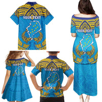 Personalised Tuvalu Independence Day Family Matching Puletasi and Hawaiian Shirt Coat Of Arms With Polynesian Dolphin Tattoo