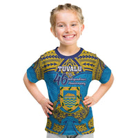 Personalised Tuvalu Independence Day Kid T Shirt Coat Of Arms With Polynesian Dolphin Tattoo LT05 Blue - Polynesian Pride