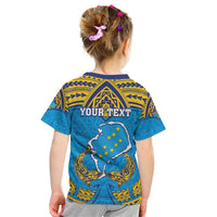 Personalised Tuvalu Independence Day Kid T Shirt Coat Of Arms With Polynesian Dolphin Tattoo LT05 - Polynesian Pride