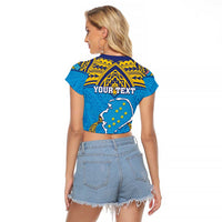 Personalised Tuvalu Independence Day Raglan Cropped T Shirt Coat Of Arms With Polynesian Dolphin Tattoo LT05 - Polynesian Pride