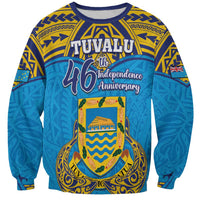 Personalised Tuvalu Independence Day Sweatshirt Coat Of Arms With Polynesian Dolphin Tattoo