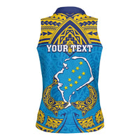 Personalised Tuvalu Independence Day Women Sleeveless Polo Shirt Coat Of Arms With Polynesian Dolphin Tattoo
