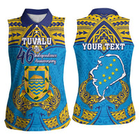 Personalised Tuvalu Independence Day Women Sleeveless Polo Shirt Coat Of Arms With Polynesian Dolphin Tattoo