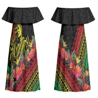 Retro Hawaiian Singer Couples Matching Off Shoulder Maxi Dress and Long Sleeve Button Shirt Polynesian Style Tropical Flowers LT05 - Polynesian Pride
