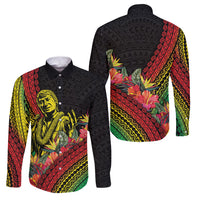 Retro Hawaiian Singer Family Matching Tank Maxi Dress and Hawaiian Shirt Polynesian Style Tropical Flowers LT05 Dad's Shirt - Long Sleeve Black - Polynesian Pride