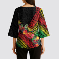 Retro Hawaiian Singer Kimono Sleeve Blouse Polynesian Style Tropical Flowers