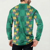 Hawaii Waikiki King Button Sweatshirt Green Quilt With Pua Manu