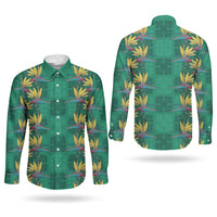 Hawaii Waikiki King Couples Matching Mermaid Dress and Long Sleeve Button Shirt Green Quilt With Pua Manu LT05 - Polynesian Pride