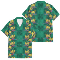 Hawaii Waikiki King Family Matching Long Sleeve Bodycon Dress and Hawaiian Shirt Green Quilt With Pua Manu LT05 Dad's Shirt - Short Sleeve Green - Polynesian Pride