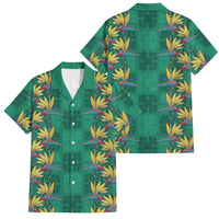 Hawaii Waikiki King Family Matching Summer Maxi Dress and Hawaiian Shirt Green Quilt With Pua Manu LT05 Dad's Shirt - Short Sleeve Green - Polynesian Pride