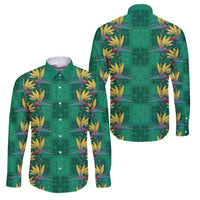 Hawaii Waikiki King Family Matching Summer Maxi Dress and Hawaiian Shirt Green Quilt With Pua Manu LT05 Dad's Shirt - Long Sleeve Green - Polynesian Pride