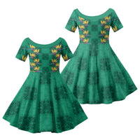 Hawaii Waikiki King Family Matching Summer Maxi Dress and Hawaiian Shirt Green Quilt With Pua Manu LT05 Daughter's Dress Green - Polynesian Pride